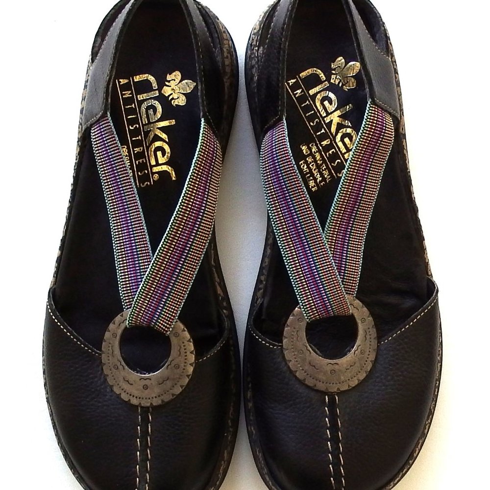 Rieker Sandals Size 36 Black Leather Elastic XLNT